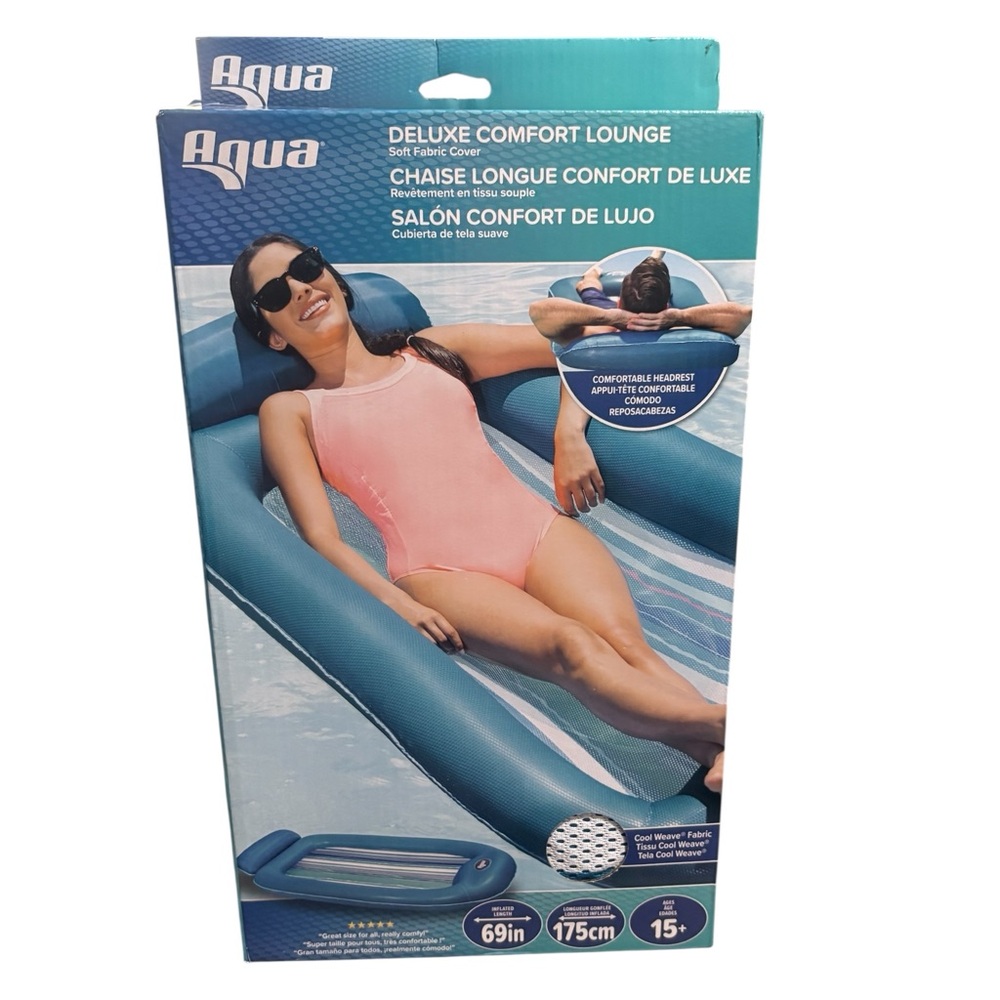 New Aqua Deluxe Comfort Lounge  Swim Water Float With Headrest